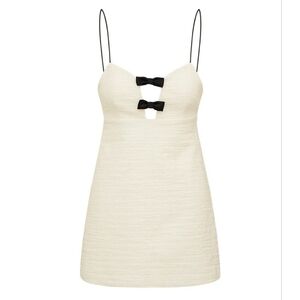 LoveShackFancy Adelaide Tweed And Bow Mini Dress In Cream And Black Sz 6